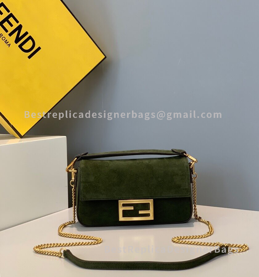 Fendi Baguette Mini Green Velvet Bag GHW 308S